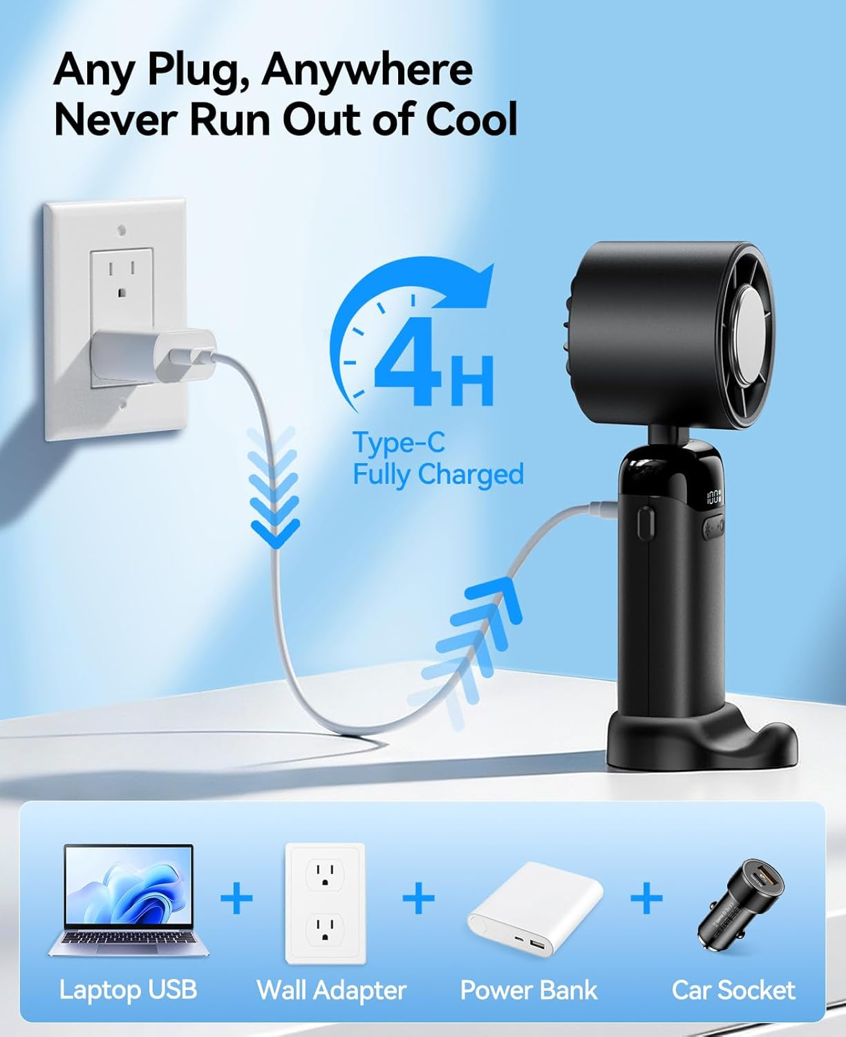 Handheld Portable Turbo Fan with Ice Cooler, Powerful 21000 RPM, Speed (1-199), up to 14Hrs Cooling, Rechargeable Personal Fan, Small Pocket Hand Fans for Travel/Outdoor/Home/Office (Black)