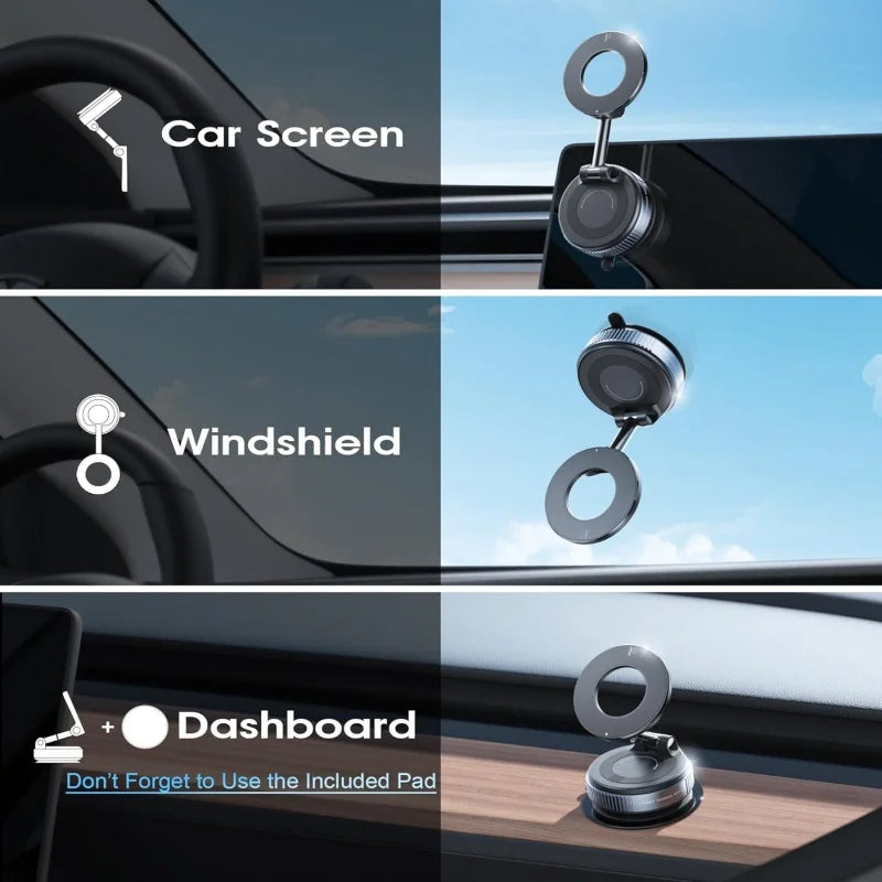 Folding Strong Magnet Magnetic Phone Holder 360° Rotation Desk Car Vacuum Suction Windshield Dashboard Mobile Phone Holder