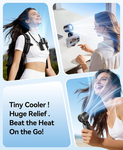 Handheld Portable Turbo Fan with Ice Cooler, Powerful 21000 RPM, Speed (1-199), up to 14Hrs Cooling, Rechargeable Personal Fan, Small Pocket Hand Fans for Travel/Outdoor/Home/Office (Black)