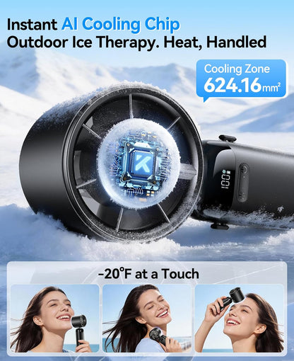 Handheld Portable Turbo Fan with Ice Cooler, Powerful 21000 RPM, Speed (1-199), up to 14Hrs Cooling, Rechargeable Personal Fan, Small Pocket Hand Fans for Travel/Outdoor/Home/Office (Black)