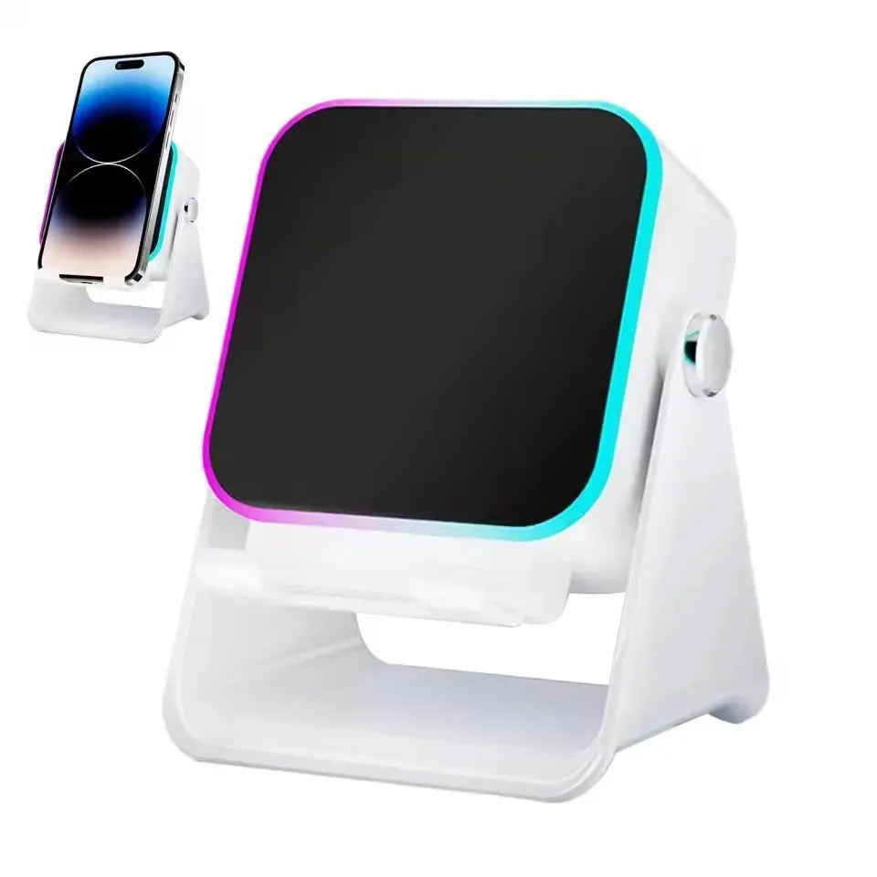 Wireless Induction Speaker 5-In-1 Bluetooth Speaker with Phone Stand Stereo Soundrgb Ambient Light Adjustable Phone Holder