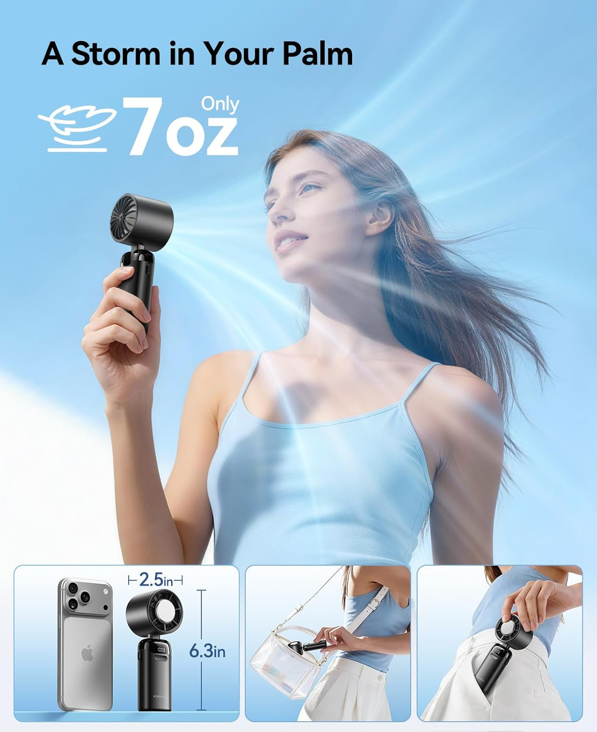 Handheld Portable Turbo Fan with Ice Cooler, Powerful 21000 RPM, Speed (1-199), up to 14Hrs Cooling, Rechargeable Personal Fan, Small Pocket Hand Fans for Travel/Outdoor/Home/Office (Black)