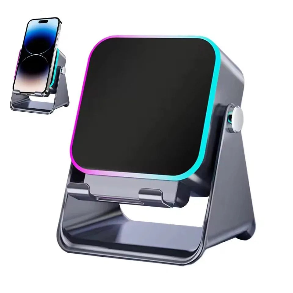 Wireless Induction Speaker 5-In-1 Bluetooth Speaker with Phone Stand Stereo Soundrgb Ambient Light Adjustable Phone Holder