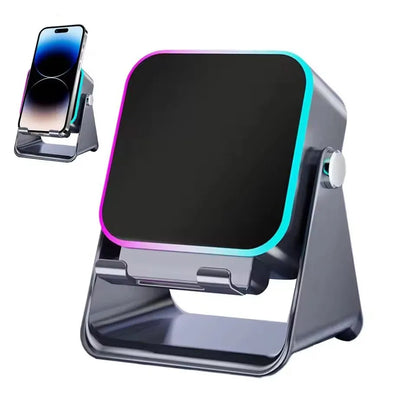 Wireless Induction Speaker 5-In-1 Bluetooth Speaker with Phone Stand Stereo Soundrgb Ambient Light Adjustable Phone Holder