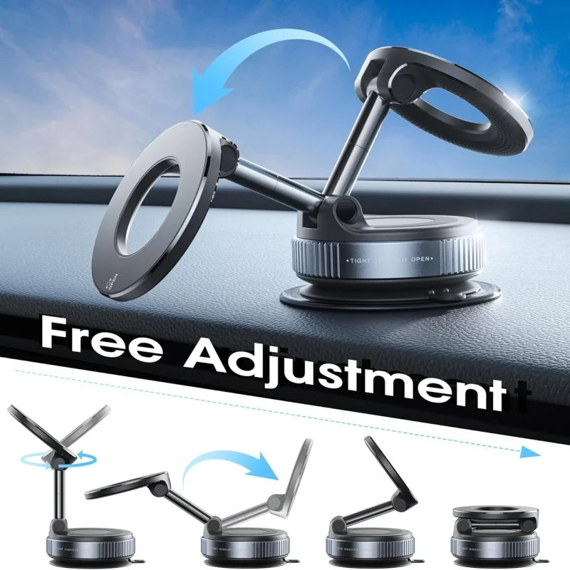 Folding Strong Magnet Magnetic Phone Holder 360° Rotation Desk Car Vacuum Suction Windshield Dashboard Mobile Phone Holder