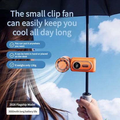 Portable Handheld Fan Mini Clip Fan Umbrella Holder Function Rotatable USB Charging Compact Personal Cooling Fan Outdoor Camping